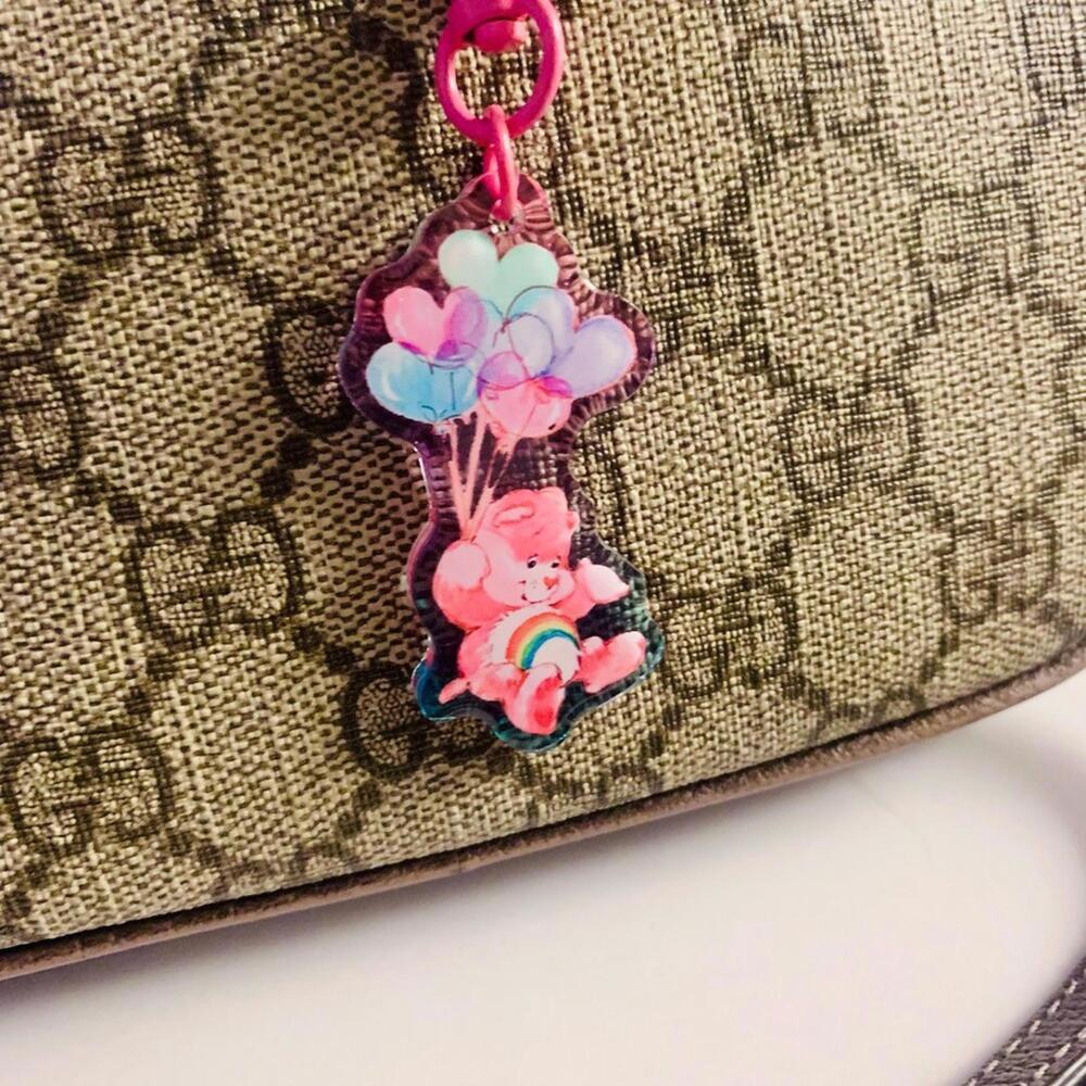 Care Bears Bag Charm Cheer Bear Pastel Ombré Dual Side Keychain Key Holder - Picture 7 of 9